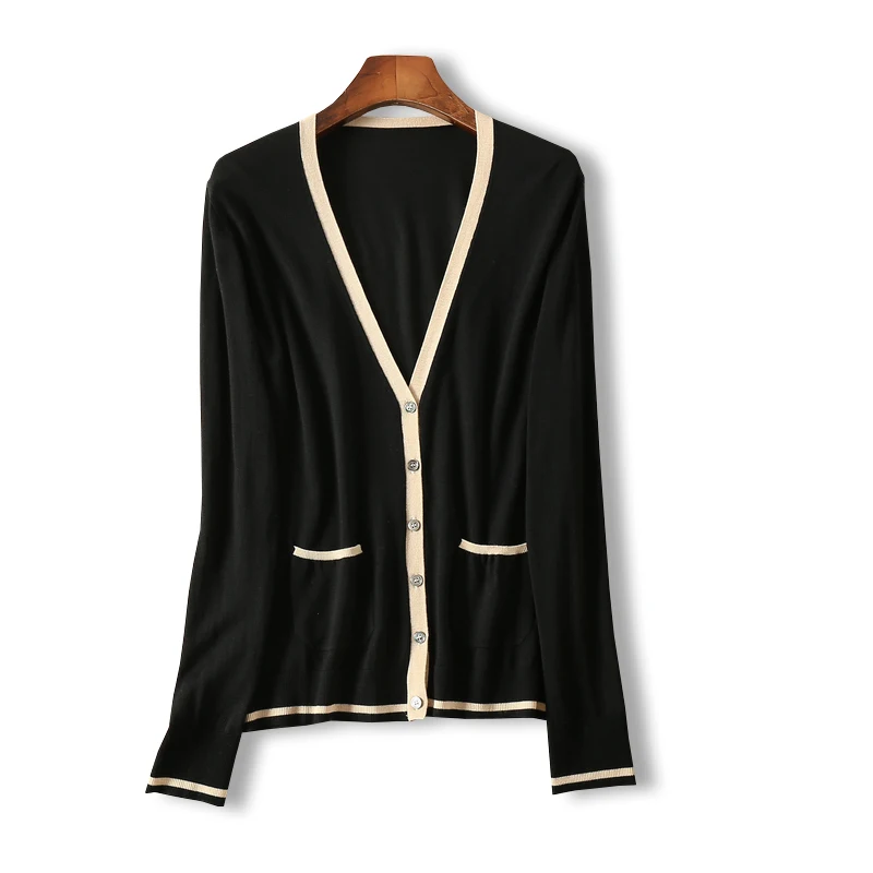 

Women Sweater Contrast Striped Thin Knit Cardigan