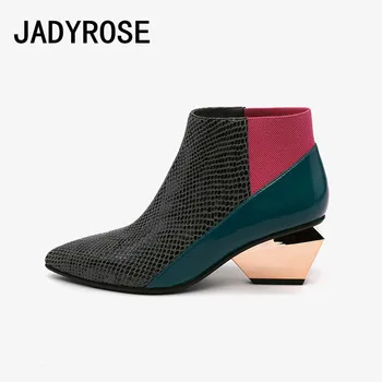 

Mixed Green Women Ankle Boots Short Fashion Chelsea Booties Black Real Leather Knight Botas Mujer Striped Botines Femmes Creeper