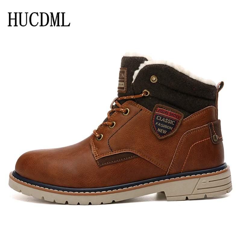 Light Brown HUCDML зимние кожаные мужские ботинки хорошего качества мужские удобные уличные повседневные зимние ботинки на шнуровке мужские кроссовки дизайнерские - Цвет: Light Brown