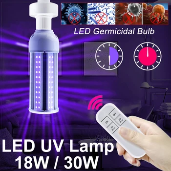 

18W 30W LED UV Light Bulb E26/E27 Remote Control with Timer Sterilizing Light Bulbs Disinfection Lamp Sterilization Lights D40
