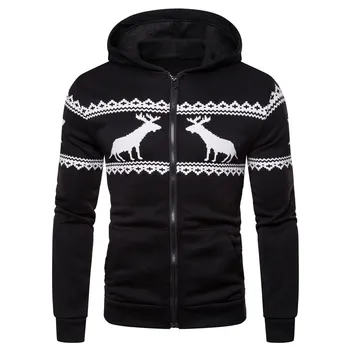 

Men's New Fashion Elk Printing Patchwork Hoodie Long Sleeve Sweatershirt куртка мужская пальто мужское erkek ceket ve mont