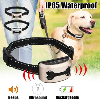 

Ultrasonic Dog Training Collar Pet Shock Collar Voice Control Anti Barking Device Charging Display IP65 Waterproof
