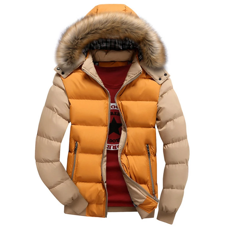 

Male Big Fur Collar Outdoor Duck Down Jacket Thick Winter Jacket Yellow Full Sleeve Soft Warm Coat Snow-outwear Oversize 3XL 4XL