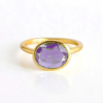 

Oval Purple Zircon Crystal Stacking Ring Women Gold Stackable Rings Birthstone Anniversary Gift