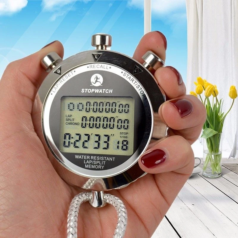 Fashion LCD Digital Antimagnetic Metal Waterproof Sports Counter Timer Stopwatch