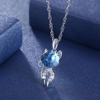 

Cute Cat Pendant Diamond LEKANI Crystals From Swarovski Necklace 925 Sterling Silver Jewelry Gifts For Girlfriend and Women