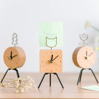 

Creative wood simple iron art hour clock art multi-functional solid wood message folder clock ornament desk clock