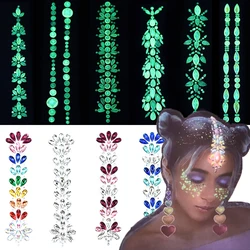 3D Glitter Crystal Forehead Headpiece Sticker Hair Jewels Music Festival Trendy Shiny Face Body Gem Luminous Temporary Tattoo