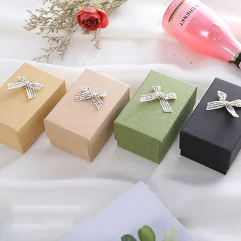 

1pc Bow Knot Gift Boxes 4 Colors Square Jewelry Ring Gift Cardboard Box Present Case Holder Valentine's Day Gifts Boxes