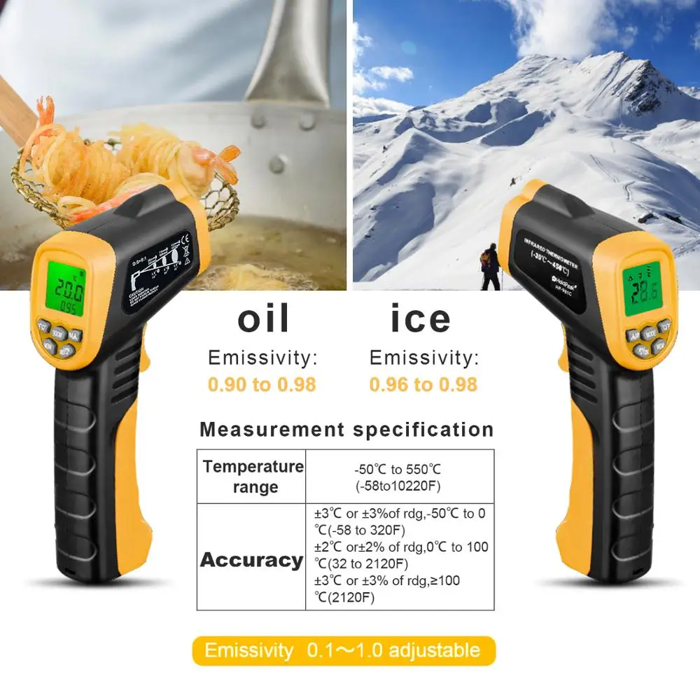 HoldPeak HP 981C 30 ~ 550'C/ 22 1022'F измеритель температуры Пистолет Бесконтактный ИК