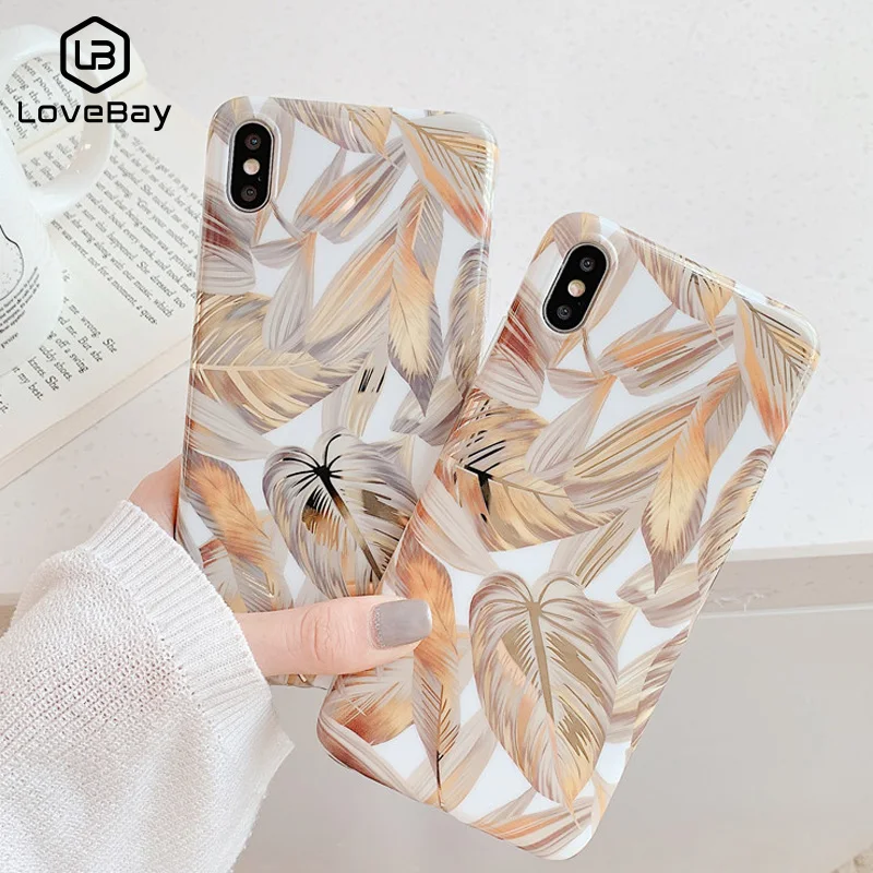 Lovebay гальванический Винтажный Золотой лист чехол для телефона iPhone 11 Pro X XR XS Max 6 6S 7 8