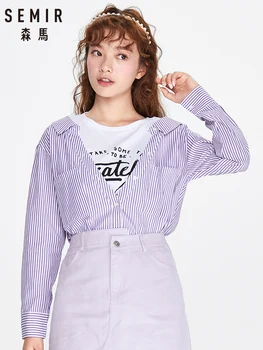 

SEMIR Long sleeve blouse women 2020 spring new stripe fake two shirt trend printing girl small fresh tops blouse woman
