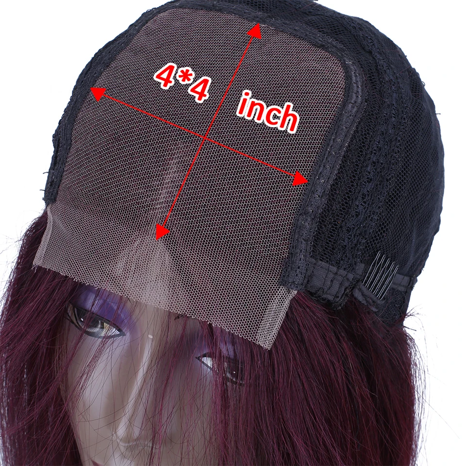 HairUGo 4x4 Lace Closure Wigs 99J Brazlian Remy Straight Lace Closure Human Hair Wigs For Black Women Human Hair Wigs Mid Ratio