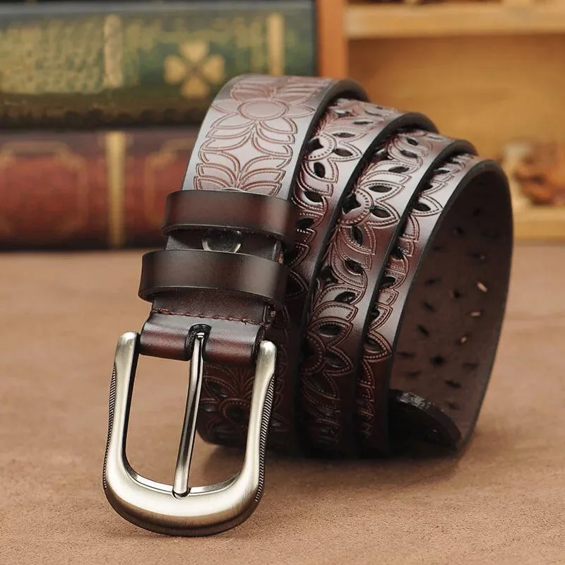 Genuine Leather Belts for Women Second Layer Cowskin Woman Belt Vintage Pin Buckle Strap Jeans