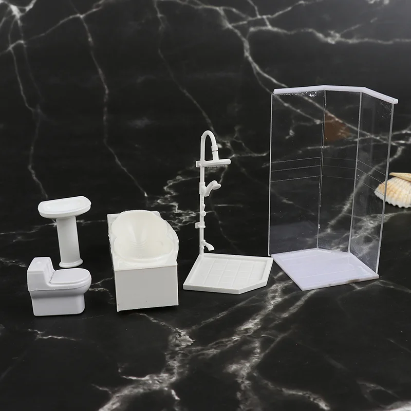 Dollhouse Miniature Bathroom Set Shower Room Toilet Bathtub Sink Model Toy Micro Accessories | Игрушки и хобби