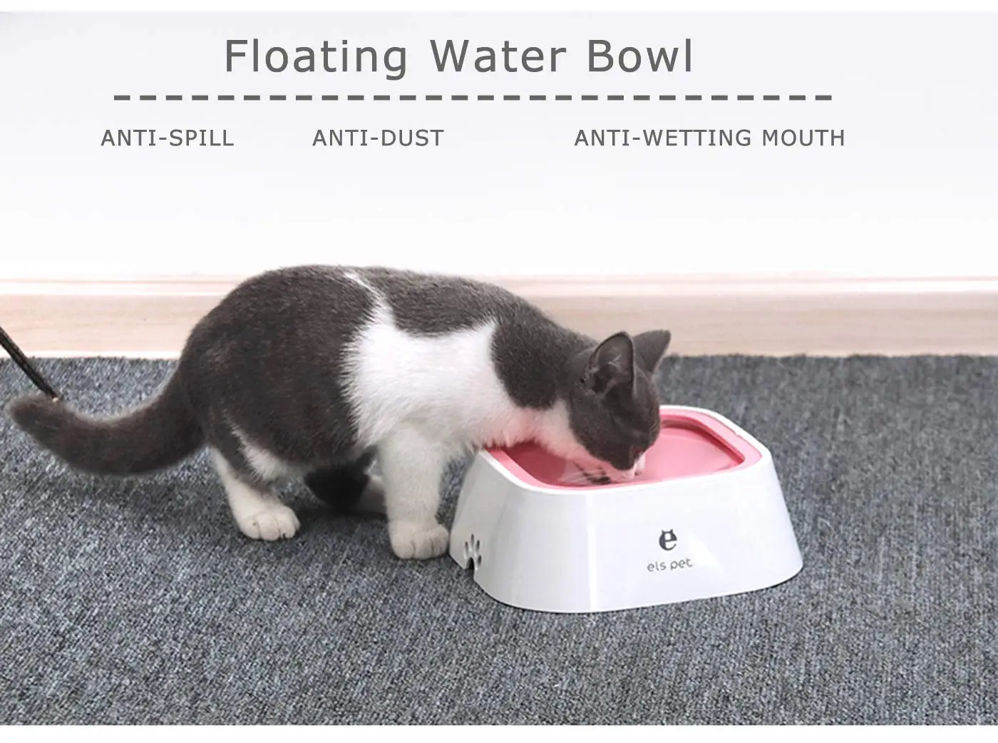 Non Spill Pet Water Bowl 1.5L Floating Eco-Friendly Dog Cat Water Bowl Food Container Shallow Drink Hole PW039