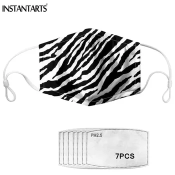 

INSTANTARTS Brand Designer Stripe/Leopard Animal pattern Anti-Dust 7PCS Filters PM2.5 Unisex Washable Face Mouth Mask for Kids