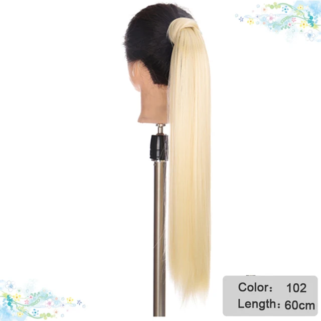 DIANQI Synthetic Corn Wavy Long Curly Ponytail Hairpiece Wrap on Clip Hair Extensions Black Pony Hair 102