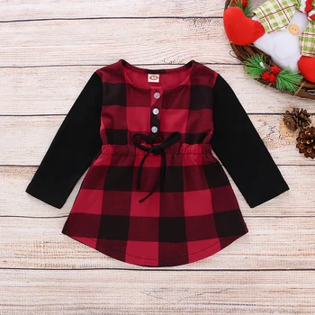 

Pudcoco Toddler Baby Girl Clothes Christmas Plaids Long Sleeve Princess Party Pageant Dress Christmas Clothes Set