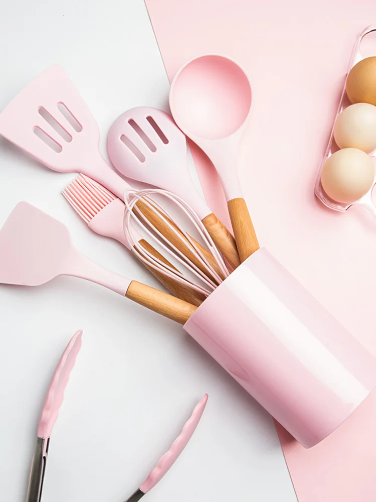 

5/12PCS Silicone Cooking Utensils Set Non-stick Spatula Shovel Wooden Handle Cooking Tools Set With Storage Box Kitchen Tools