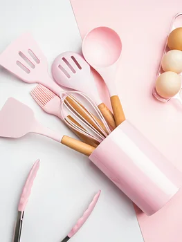 

5/12PCS Silicone Cooking Utensils Set Non-stick Spatula Shovel Wooden Handle Cooking Tools Set With Storage Box Kitchen Tools