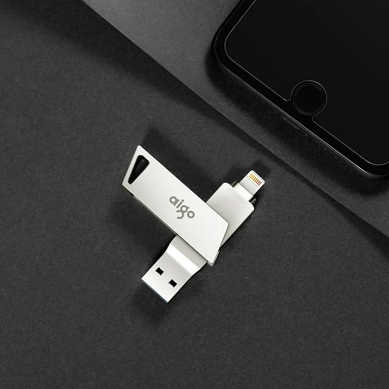 Aigo вращающийся на 360 ° двойной интерфейс застрявший точечный дизайн usb для iphone 256G usb 3,0 Высокоскоростная металлическая Флешка onekey backup cle usb