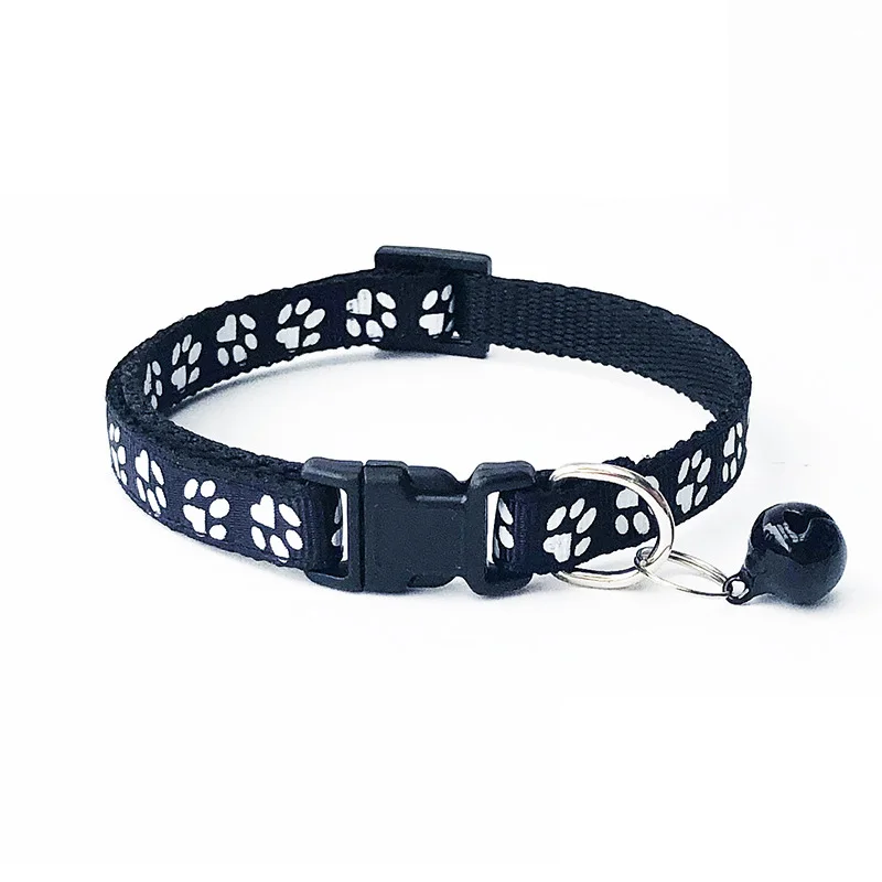 Black Paw Pawstrip 0,4/0," ошейник для маленьких собак, чихуахуа, йоркширский нейлоновый ошейник для щенка, милый ошейник для кошки с бантом, ошейник с колокольчиком для питомца для собак - Цвет: Black Paw