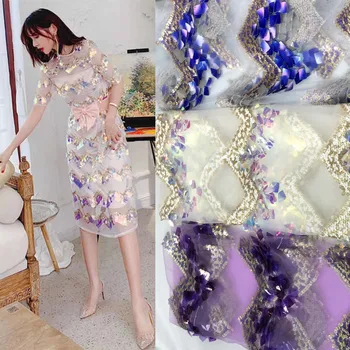 

New hot wave wave sequin embroidered mesh fabric clothing women dress dress fabric