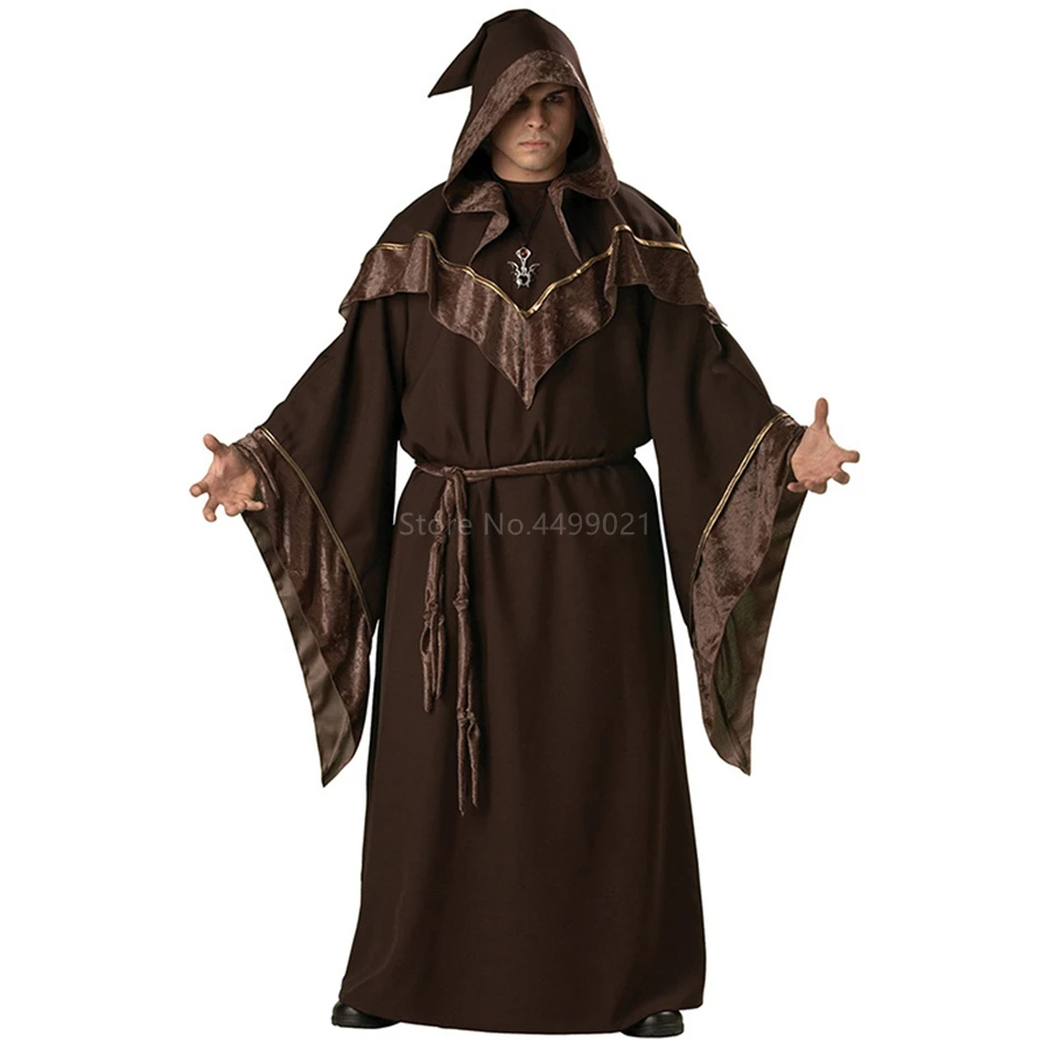 New Medieval Wizard Cosplay Halloween Costumes for Men Adult Religious Godfather Party Performance Mage Uniform for Man Robe Set
