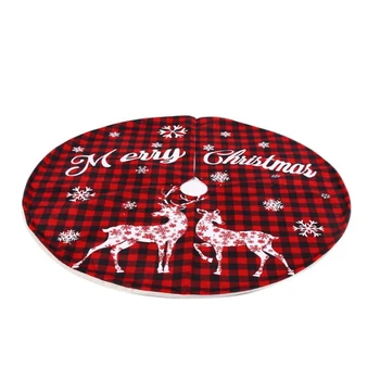 

Christmas Tree Skirt, Large Buffalo Plaid Xmas Tree Mats with Snowflake Reindeer Print for Home Party Decoration