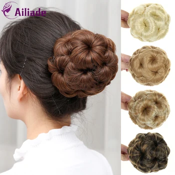 

AILIADE 9 Colors Flower Style Synthetic Curly Hair Bun Donut Chignon Clip In Hairpiece Extensions Black Brown Golden Red