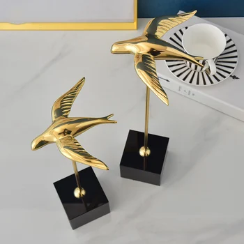 

Modern Gold Metal Abstract Flying Swallows Statue Home Decor Crafts Room Decoration Objects Office Black CrystalBase Figurines