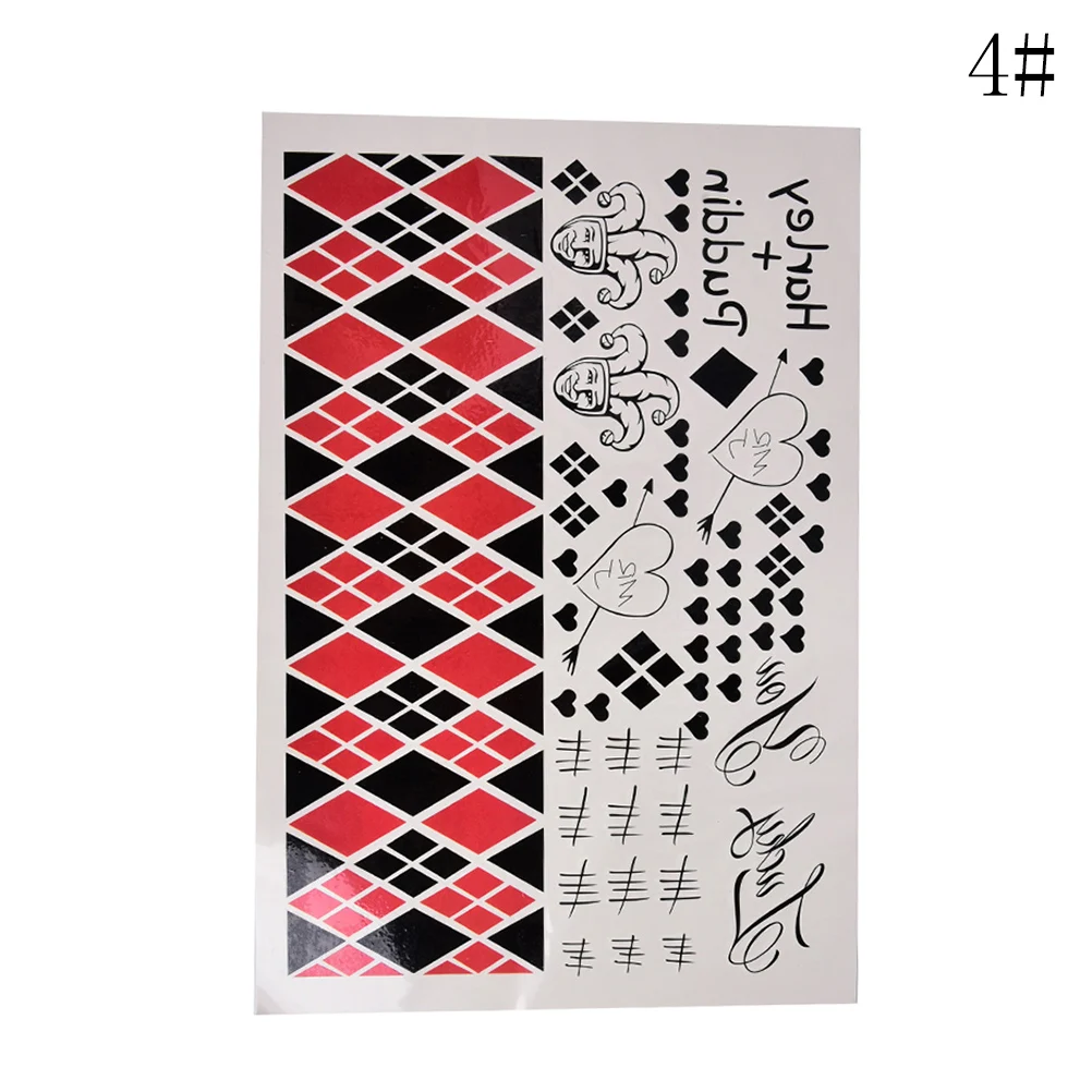 1 sheet Temporary Tattoo sticker Joker Cosplay Tattoos Suicide Squad Costume Halloween Temporary Tattoo Stickers 20*30cm - Цвет: 4