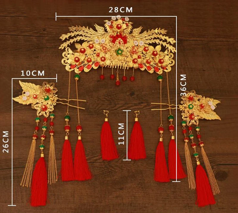 HIMSTORY Китайский традиционный свадебный головной убор с кисточками, шпилька для женщин и девочек, красные бусины, цветы, модная повязка на голову, свадебные украшения