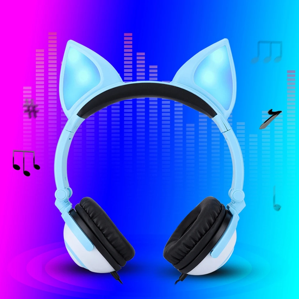 Foldable Fox Ears Glowing Headphones Music Gaming Headset For PC Monitor Studio Earphone Children Mobile Phone Headphone Kid