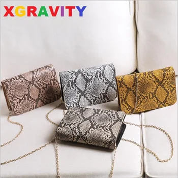 

XGRAVITY H275 Snakeskin PU Small Bags Female Vintage Chain Bag GIrl's Casual Flap Bags Spring Autumn All Matched Fashion Bags
