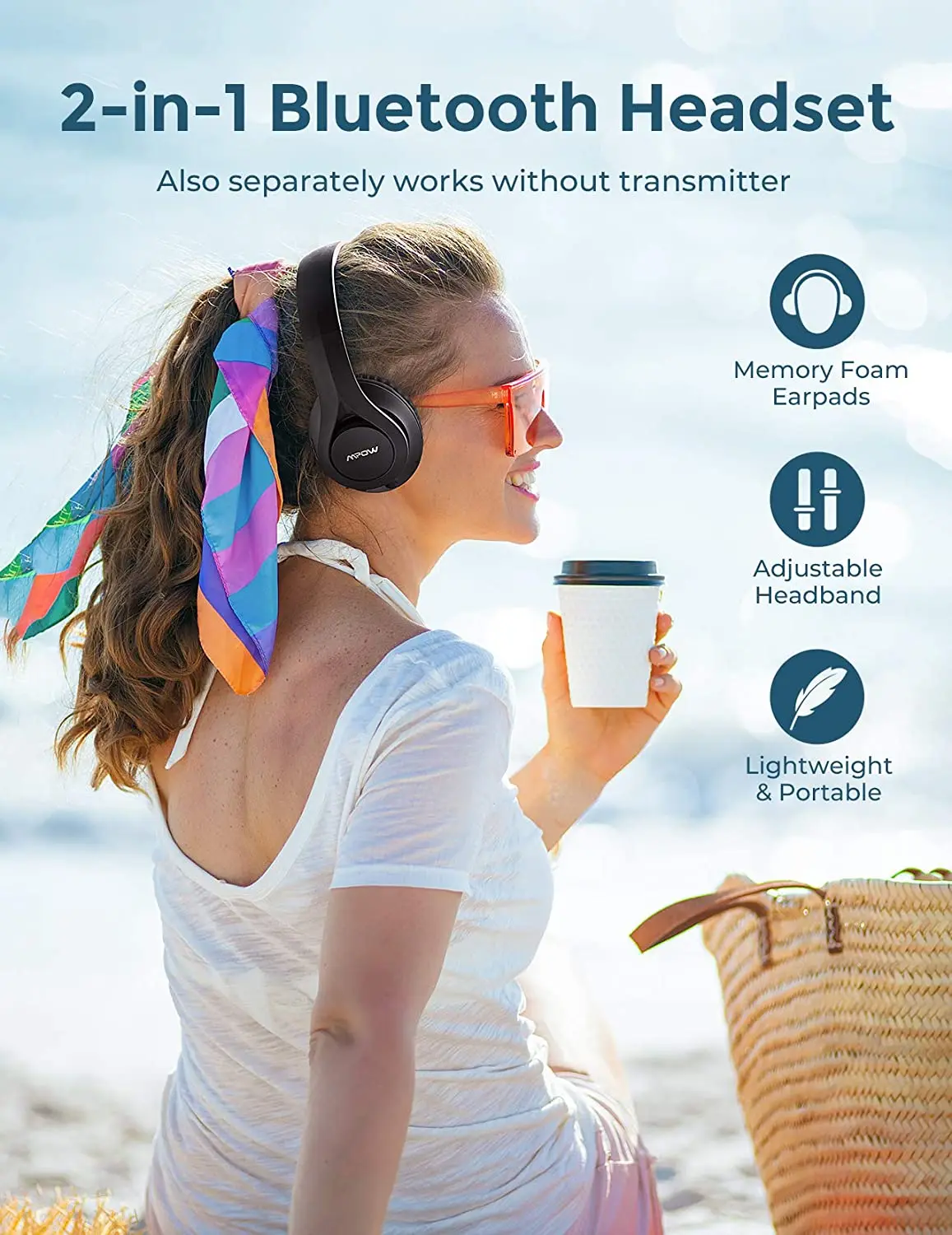 US $55.97 Mpow T20 Wireless TV Headphones with Bluetooth 50 Transmitter Charging Dock 25H Playtime Stereo Sound Headset for TV PC Tablet