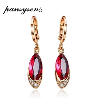 

PANSYSEN Luxury Ruby Gemstone Wedding Engagement Drop Earrings For Women Sterling Silver 925 Jewlery Earrings Wholesale Gifts
