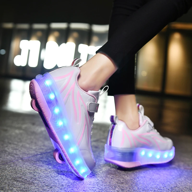 Voluntario Prescripción recuperar Zapatos de patines con luz Led para niños y niñas, zapatillas de deporte  con 2 ruedas, informales, a la moda, 2022| | - AliExpress