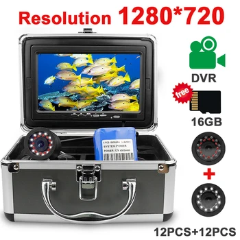 

Erchang Double Lamp 24 LEDs 7" Inch 15M 1280*720 HD Video Underwater Camera 12PCS Infrared Led+12pcs White Led With DVR