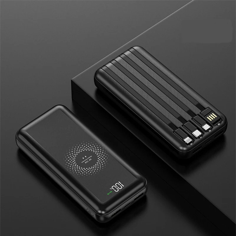 20000mAh Power Bank Qi Wireless Charger Powerbank Built in Cable Fast Charging for iPhone 13 12 pro Samsung S21 Xiaomi Poverbank power bank 10000mah Power Bank