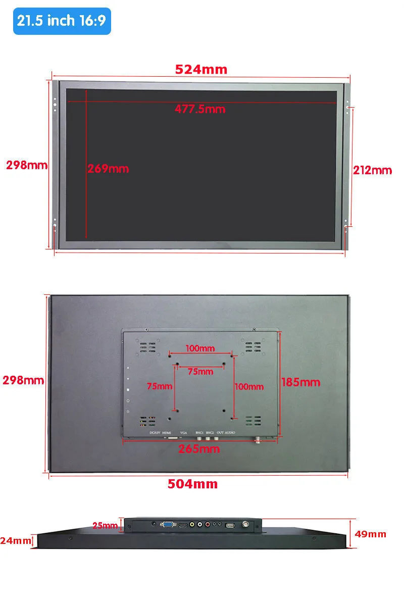 G215 21,5 Дюймов 1920x1080 металлический корпус BNC VGA HDMI USB интерфейс промышленной автоматизации ЖК-дисплей монитор ЖК-дисплей экран дисплея