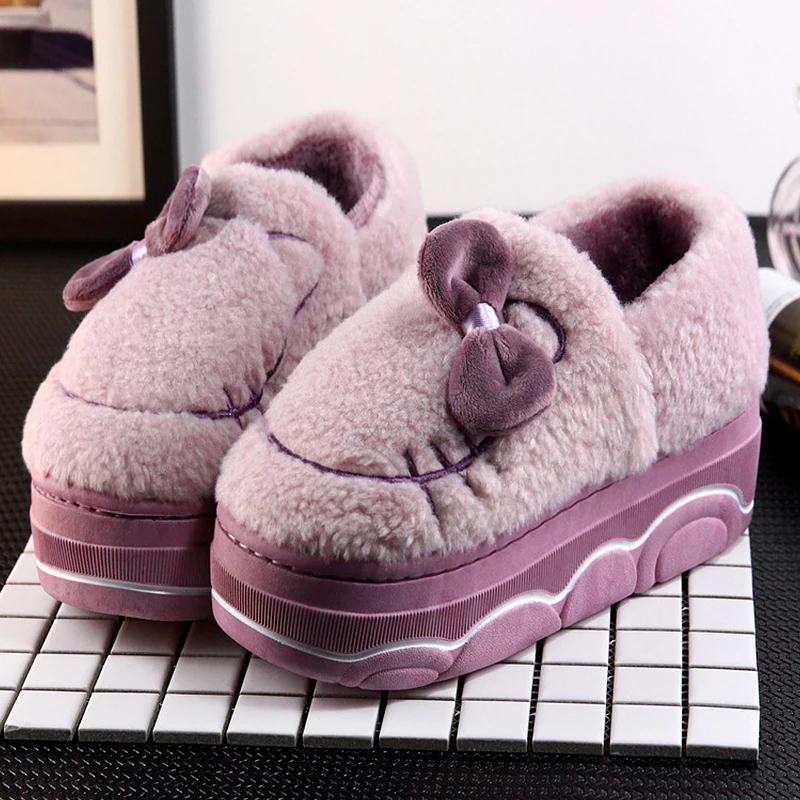 Zapatillas de invierno con plataforma para mujer, pantuflas suaves  resistentes al desgaste, cálidas, con suela elevada, bonitas y dulces -  AliExpress Calzado