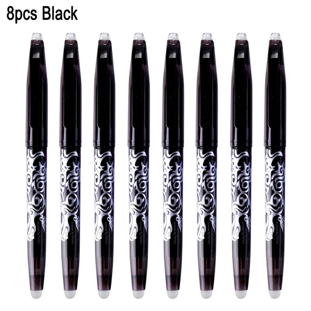 8pcs black DELVTCH 0,5 мм стираемые костюм гелевая ручка синий/черные чернила магия стираемую заправки и ручки Комплект для школы и офиса пишущих инструментов студент S - Цвет: 8pcs black