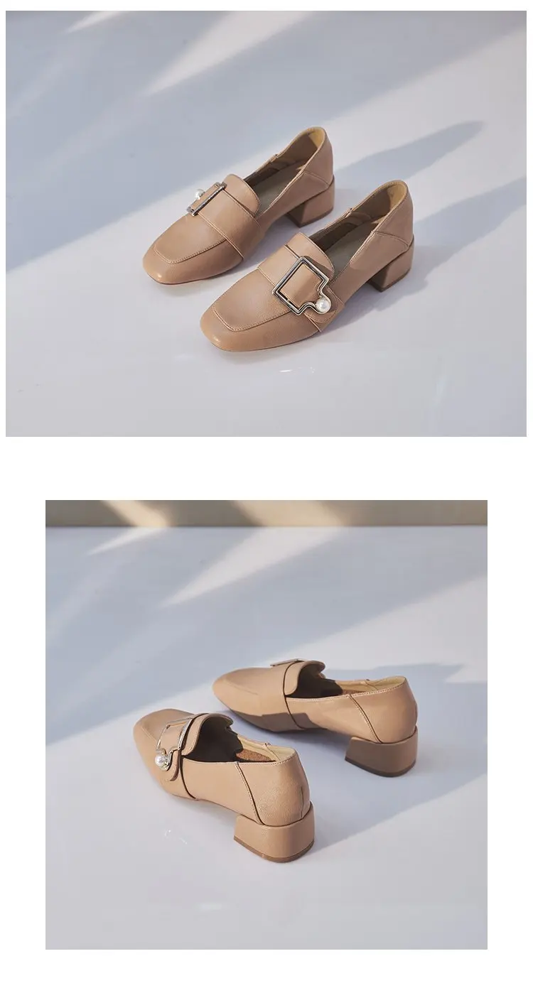 British Style Women's Loafers PU Leather Low Square Heels Shoes Slip On Square Toe Metalic Shoes Casual Shoes Women's Shoes