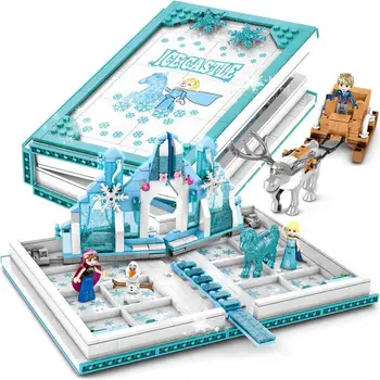 

NEW Big Movie Anna Elsa Princess Castle Pop Up Book Building Blocks Bricks Model Kids Figures Toys Compatible
