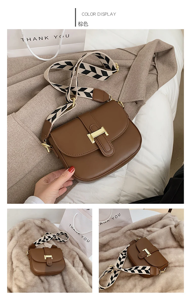 Solid Color Flap Square Crossbody Bags for Women PU Leather Trendy Wide Strap Designer Handbags Ladies Luxury Small Shoulder Bag