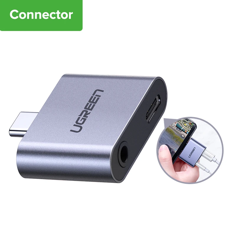 Connector Ugreen USB C to Jack 3.5 Type C Cable Adapter For Huawei P30 Mate 30 Pro Xiaomi Mi 8 9 USB Type C 3.5mm AUX Earphone Converter - Цвет: Connector