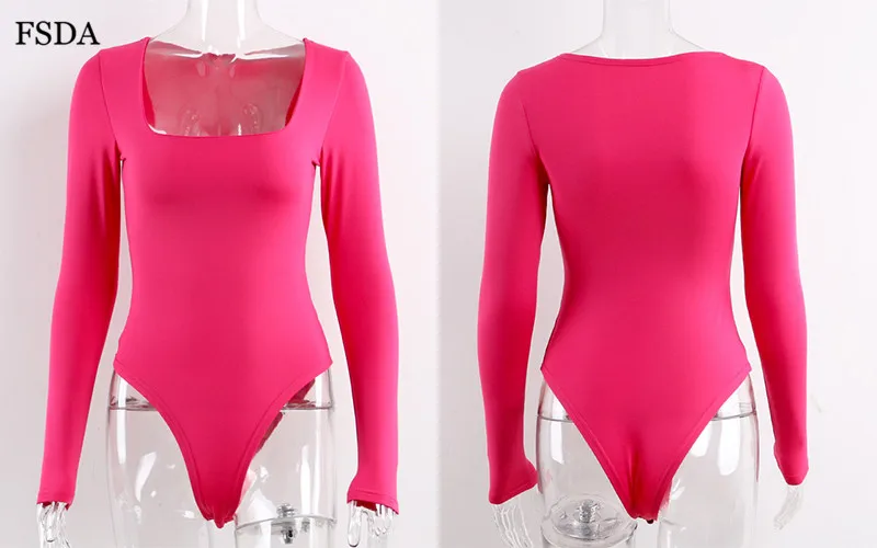 FSDA Long Sleeve Square Collar Sexy Bodysuit Women White Black Winter Autumn Winter Solid Knitted Casual Purple Lady Bodysuits