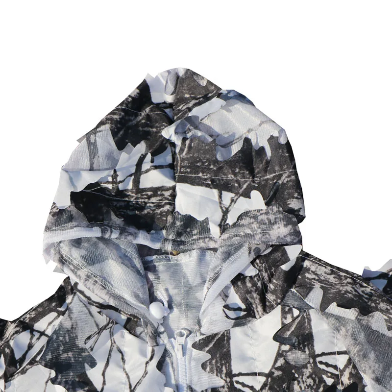 Sniper CS Bionic Camouflage Suit Men 3D Maple Leaf Ghillie Suits Winter White Snow Hunting Clothes Invisible Camo Full Set